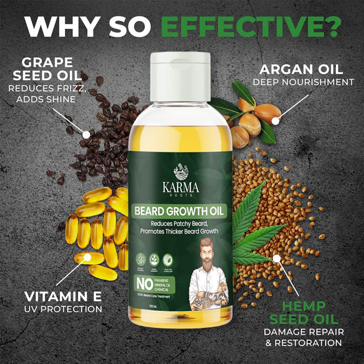 Karma Roots Beard Growth Oil - 100ml | Cash On Delivery Available